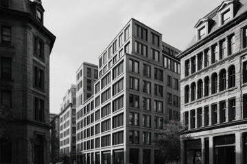 Fototapeta premium contemporary architectural facades that embody minimalism are depicted here showcasing harmony of clean lines and