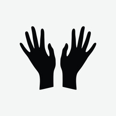 Simple abstract icon of two open black hand silhouettes, symmetrical and minimalistic, perfect for logo, pictogram, tattoo, or graphic design use.