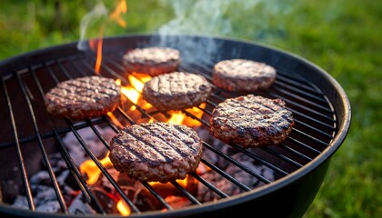 Grilled burgers on a barbecue