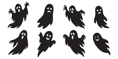 Halloween icons pumpkin witch hat broom ghost skull spider bat haunted house