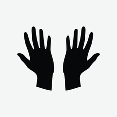 Simple abstract icon of two open black hand silhouettes, symmetrical and minimalistic, perfect for logo, pictogram, tattoo, or graphic design use.