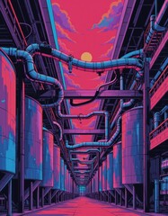 Biomanufacturing fermentation tanks producing sustainable materials in a vibrant setting