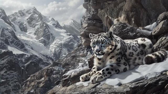 Snowy Mountains and a Snow Leopard