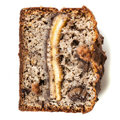 Slice of Banana Bread with Visible Banana and Nuts