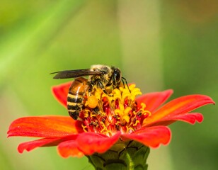 Bee on bright red flower