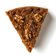 Slice of Walnut-Embedded Carrot Cake on White Background