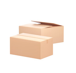 Two Pastel Beige Cardboard Boxes; One Open, One Sealed; Minimalist Style; Neutral Mood; Delivery Concept