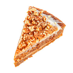 Slice of Carrot Cake with Walnuts and Cream Cheese Frosting