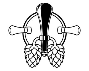Beer tap and hops emblem silhouette