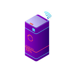 Isometric Illustration: Wireless Smart Tank, Purple Gradient, 32% Full, Futuristic Design, Modern Technology Concept.