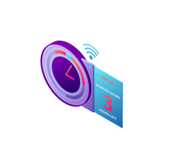 Isometric Illustration: Online Working Hours Countdown, Three Hours Left, Vibrant Purple and Blue Design