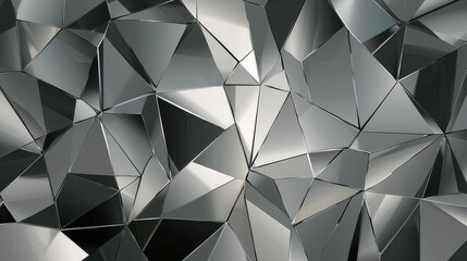 Abstract geometric pattern with broken mirror effect creates reflective and fragmented surface in shades of gray and silver, evoking modern and dynamic visual experience