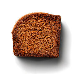 A slice of moist, dense cake with a rich, golden-brown texture.