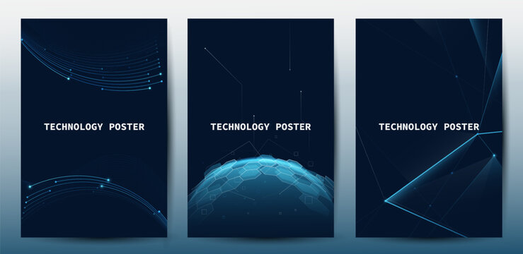 Futuristic digital blue line technology poster, glowing lines innovation and connection network background for tech event poster or presentation product business