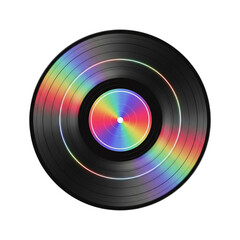Black vinyl record with a holographic rainbow label
