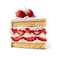 Slice of Strawberry Layer Cake with Whipped Cream