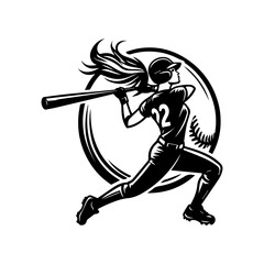 Dynamic Silhouette of a Softball Player Swinging for the Fence.