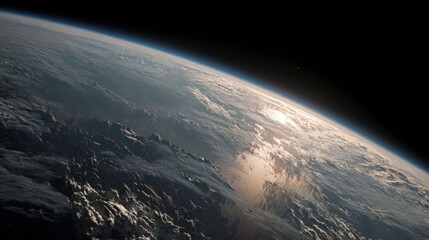Fototapeta premium Surface of a tidally locked planet, sharp lighting contrast between day and night hemispheres