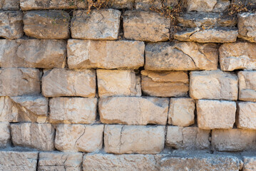 Explore the ancient stone wall craftsmanship from historical architecture in a serene outdoor setting