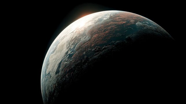 Surface of a tidally locked planet, sharp lighting contrast between day and night hemispheres