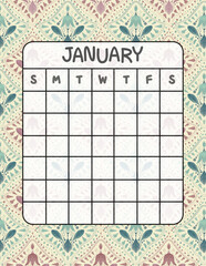 Vertical Perpetual Calendar Template with Exclusive Pattern – 8.5x11 inch Undated Monthly Layout