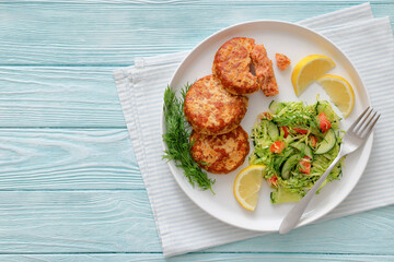 Hot Smoked salmon burgers, patties and coleslaw