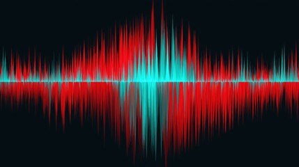 Abstract sound wave pattern with sharp edges and clean lines in red and cyan colors on black background, creating dynamic and vibrant visual effect