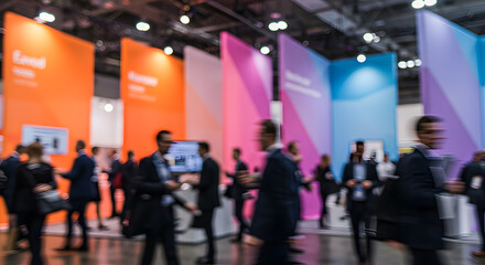 Blurred people networking and attending a corporate business conference or exhibition