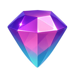 Isolated shiny diamond with purple and pink hues transparent background