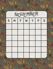 Vertical Perpetual Calendar Template with Exclusive Pattern – 8.5x11 inch Undated Monthly Layout