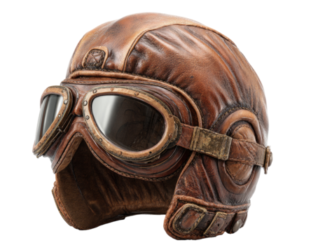 Vintage leather aviator helmet with goggles (1)