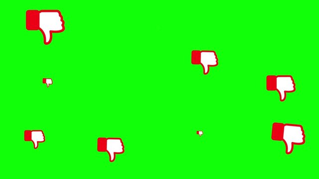 finger thumb down animation. dislike pop up motion on green screen background. donts animated 4k chroma key