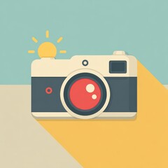 Retro Camera Illustration with Long Shadow and Pixel Art Style