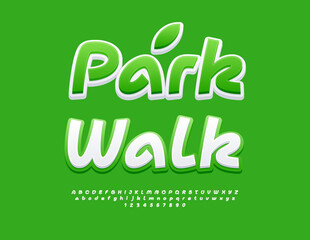 Naklejka premium Vector Green template Park Walk. Bright Fashion Font. Artistic Alphabet Letters and Numbers.