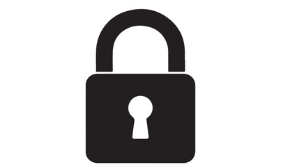 Black padlock security icon on white background, secure and safety vector illustration