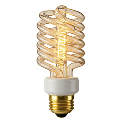 Vintage-style spiral light bulb glowing brightly against a plain background, ideal for home decor