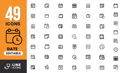 Line Style Vector Icons of Date, Calendar, Reminder, Planner, Schedule for UI and Web Design