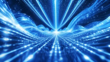 A futuristic digital data stream flowing in waves of glowing blue lights, symbolizing high-speed connectivity, technology, and virtual space. - Powered by Adobe