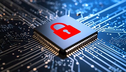 Secure computer chip with padlock graphic
