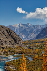 The autumn scenery with Hindu Kush mountain range in the background is very beautiful, Gahkuch,northern Pakistan.
