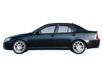 Fototapeta premium Sleek sedan with silver wheels isolated on a transparent background black sedan automobile