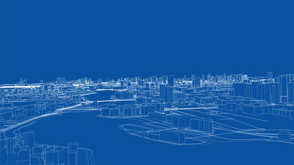 Urban modern landscape. Vector rendering of 3d