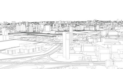 Urban modern landscape. Vector rendering of 3d