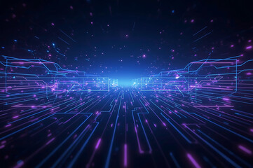 "Futuristic Neon Circuit Background in Blue and Purple Tones"