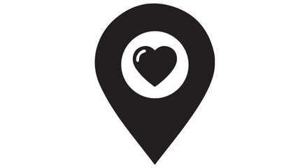 Black favorite location icon with heart symbol inside vector illustration
