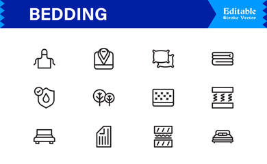 Bedding and Sleep Essentials Icons – Modern Professional Line Icon Set Featuring Minimal Vector Design for Comfort and Home Decor Themes