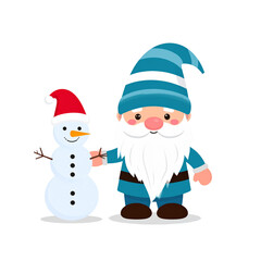 a festive winter scene featuring two anthropomorphic snowmen. to the left is a snowman adorned in a santa hat, while to the right is another snowman dressed as an elf and wearing a blue wizard's hat