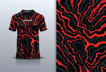 T-shirt mockup abstract texture grunge texture sport jersey design for football, soccer, racing, esports, running, red black color © Nimpuna O