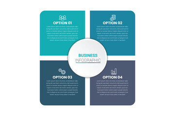 Four business options presented in a modern infographic with a central oval shape and clean design elements