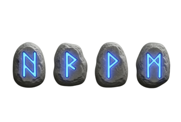 Set of ancient rune stones with glowing symbols